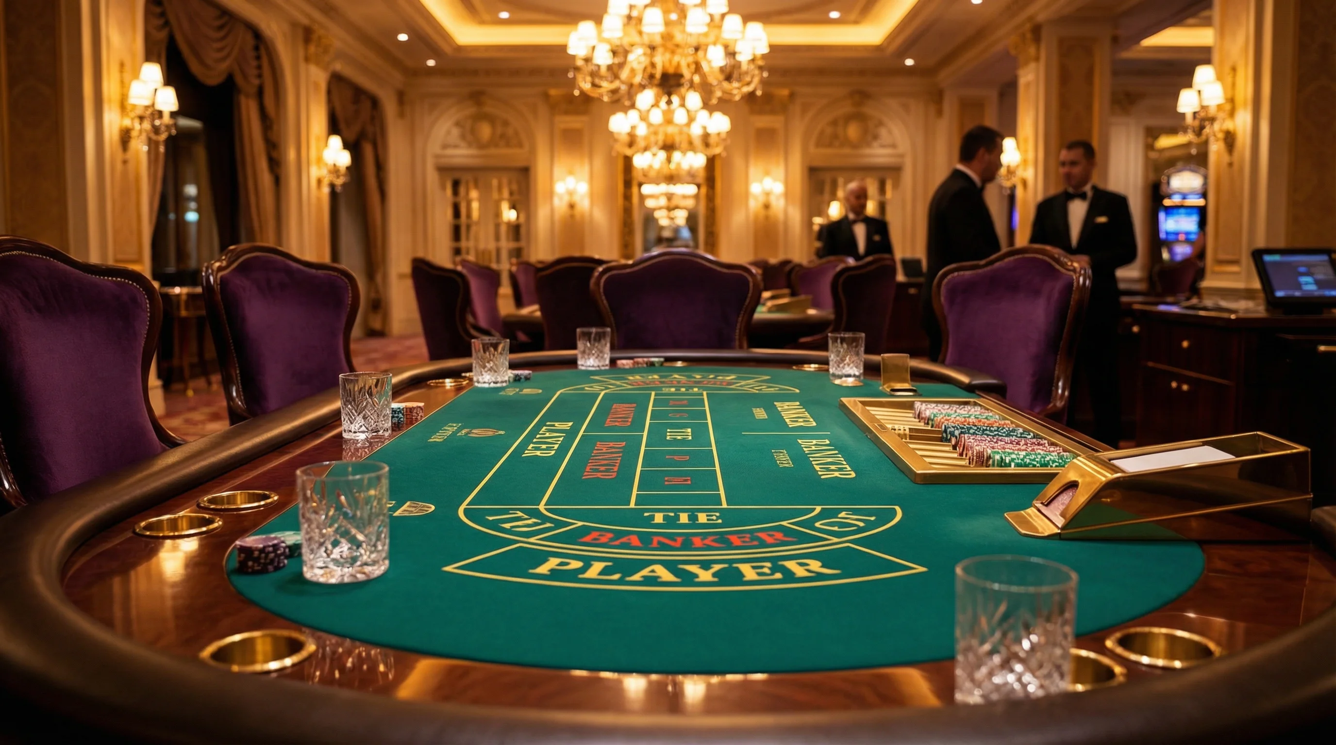 Mesa de bacará elegante en casino de lujo